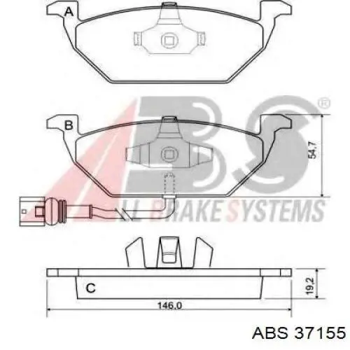 Колодки гальмівні передні, дискові 37155 ABS