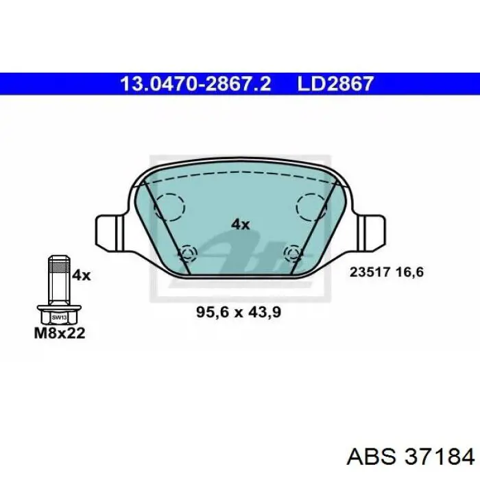 37184 ABS колодки гальмові задні, дискові