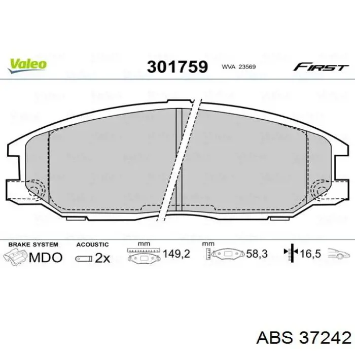 Купити 37242 ABS Колодки гальмівні передні, дискові