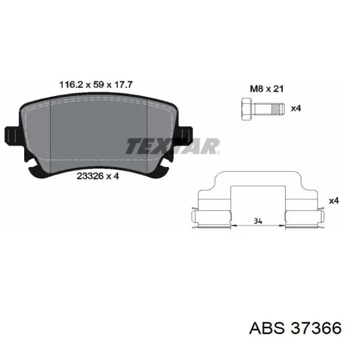 Задні гальмівні колодки ABS 37366 ціна, від 19.59 USD