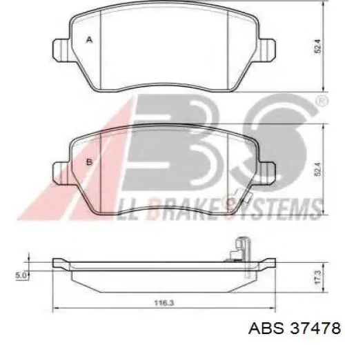 Купити 37478 ABS Колодки гальмівні передні, дискові