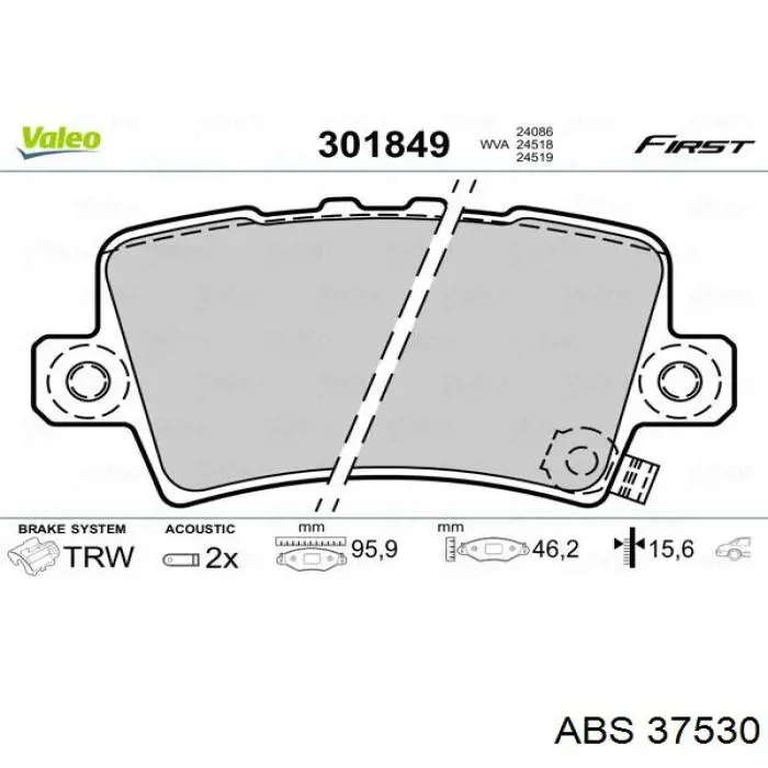 Задні гальмівні колодки ABS 37530 ціна, від 14.62 USD