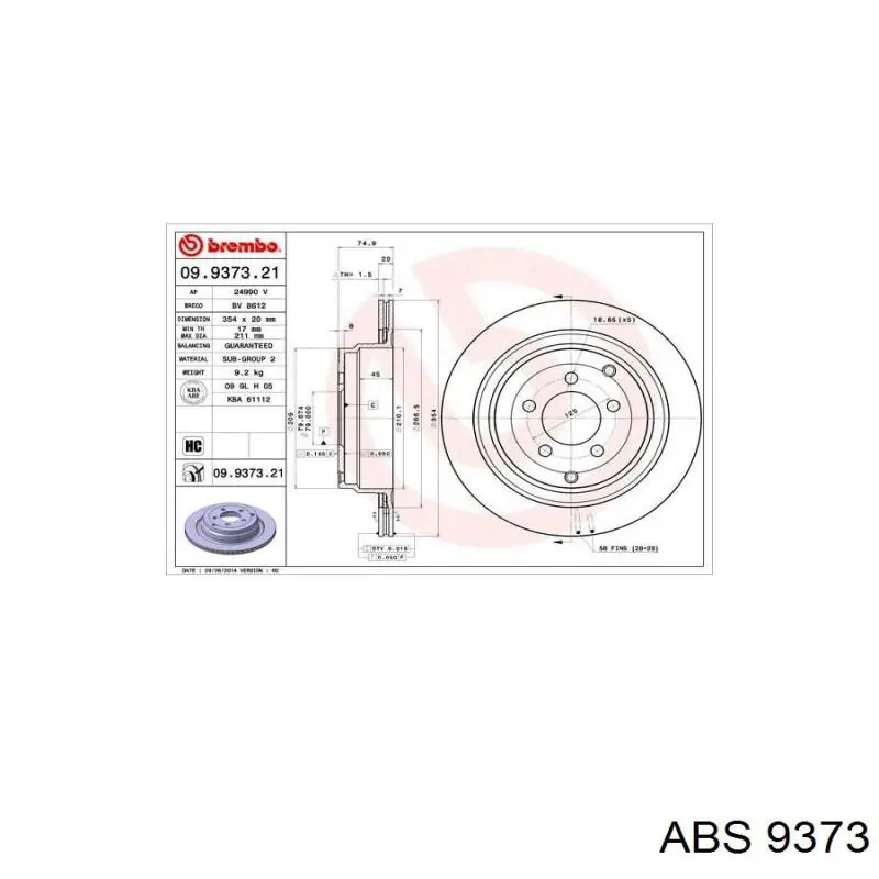 Купити 9373 ABS Колодки гальмові задні, барабанні