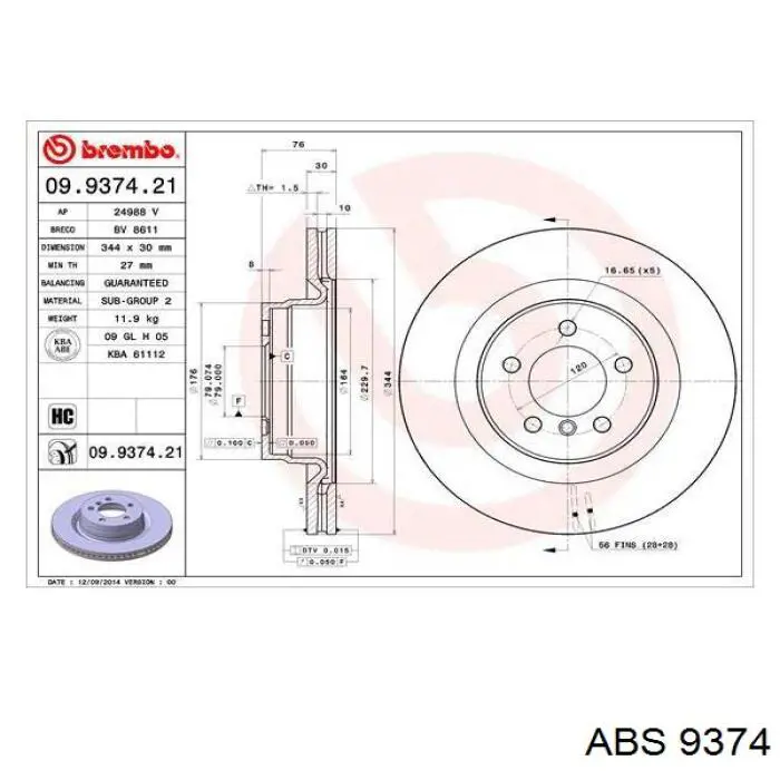 Колодки гальмові задні, барабанні ABS 9374 ціна, від 24.77 USD