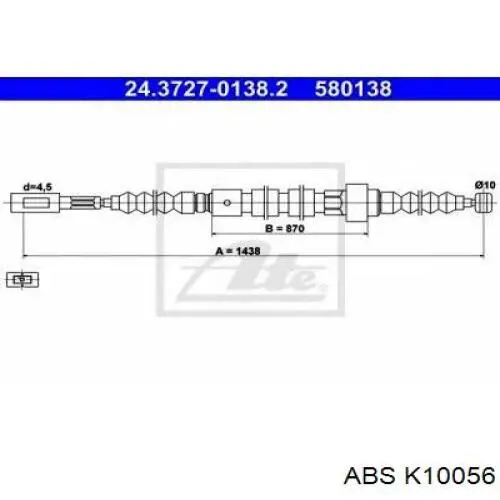 Купити K10056 ABS Трос ручного гальма задній, правий/лівий