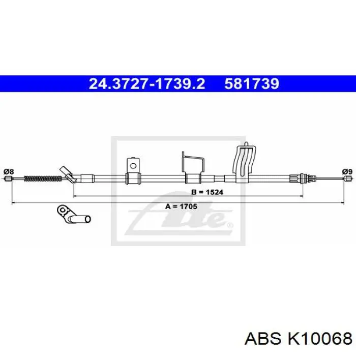 Купити K10068 ABS Трос ручного гальма задній, правий