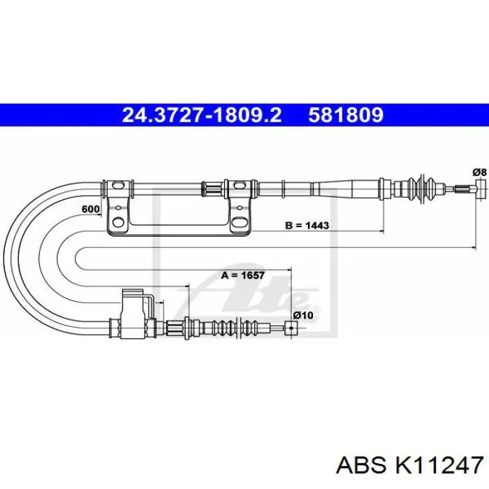 Трос стоянкового гальма задній лівий ABS K11247 ціна, від 17.19 USD