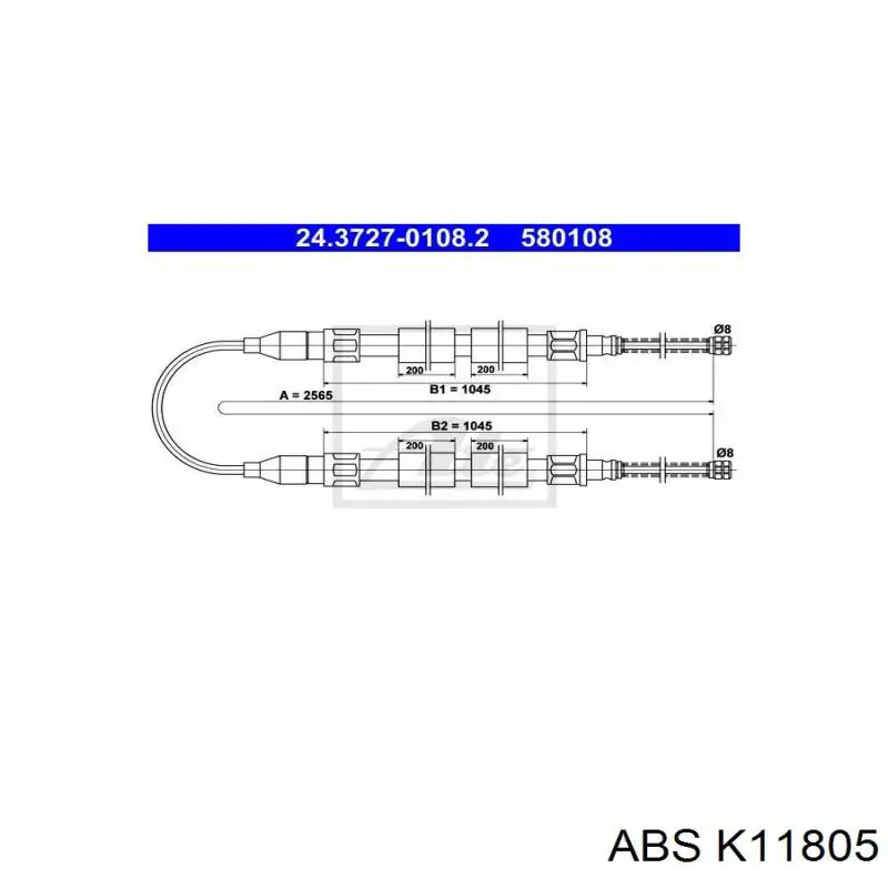 Купити K11805 ABS Трос ручного гальма задній, правий/лівий