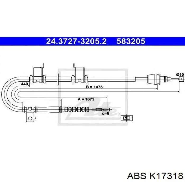 Купити K17318 ABS Трос ручного гальма задній, правий
