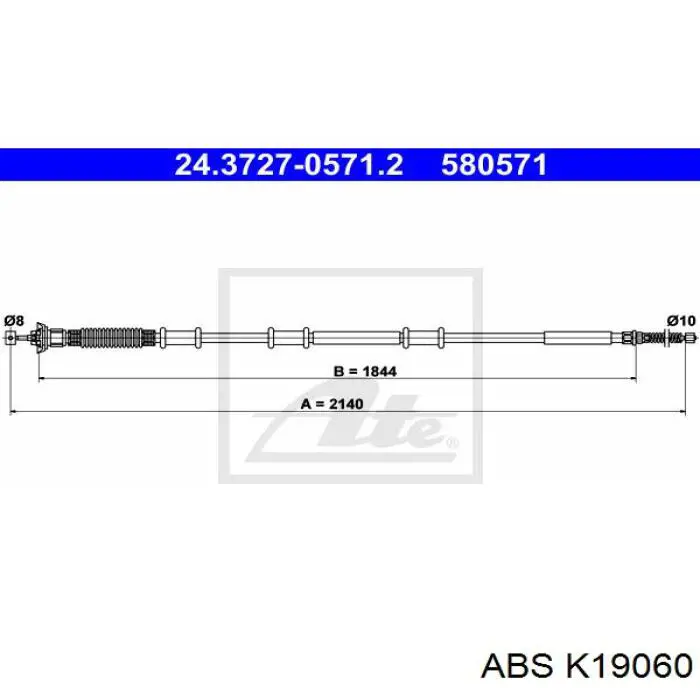 Трос стоянкового гальма задній лівий ABS K19060 ціна, від 15.82 USD