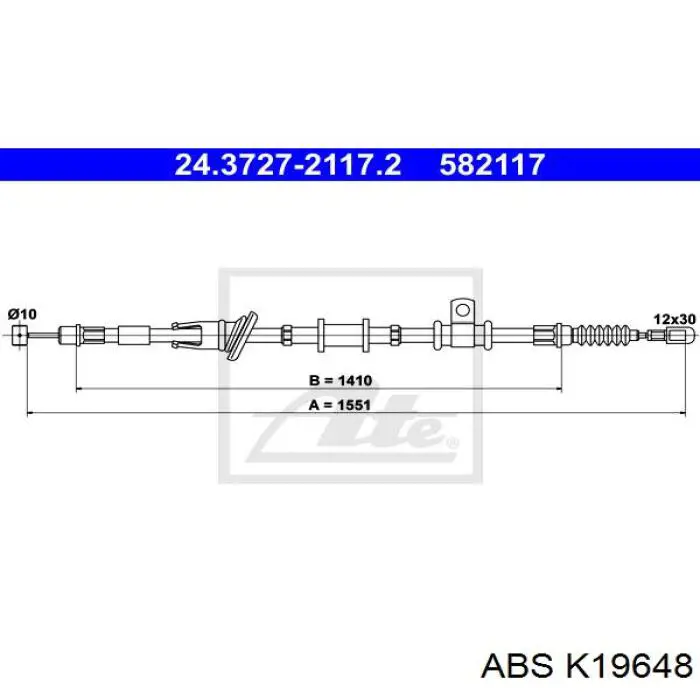 Трос стоянкового гальма задній правий ABS K19648 ціна, від 19.38 USD