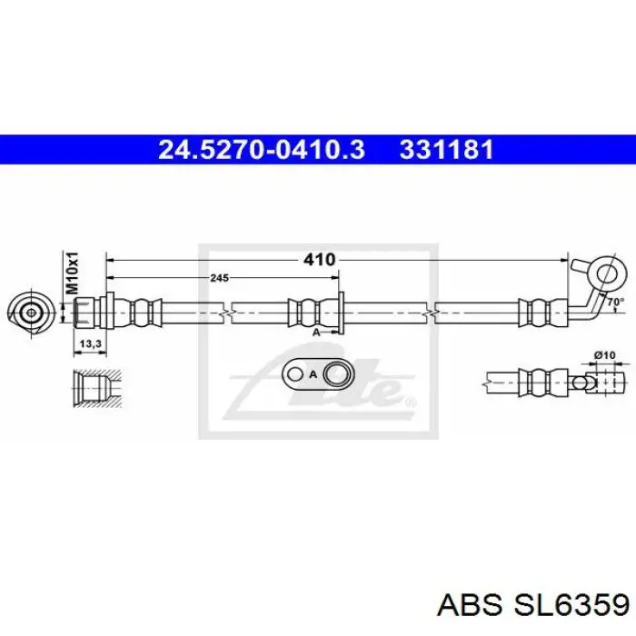 SL6359 ABS шланг гальмівний передній, лівий