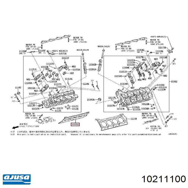 Прокладка головки блока циліндрів (ГБЦ), права Toyota 1111538021 ціна, від 40.23 USD