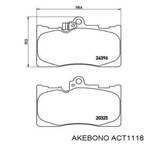 Гальмівні колодки Akebono ACT1118 ціна, від 36.96 USD