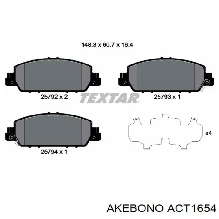 Купити ACT1654 Akebono Колодки гальмівні передні, дискові