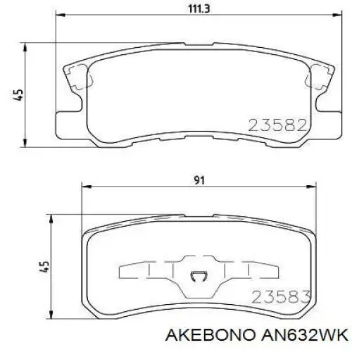 Колодки гальмові задні, дискові AN632WK Akebono