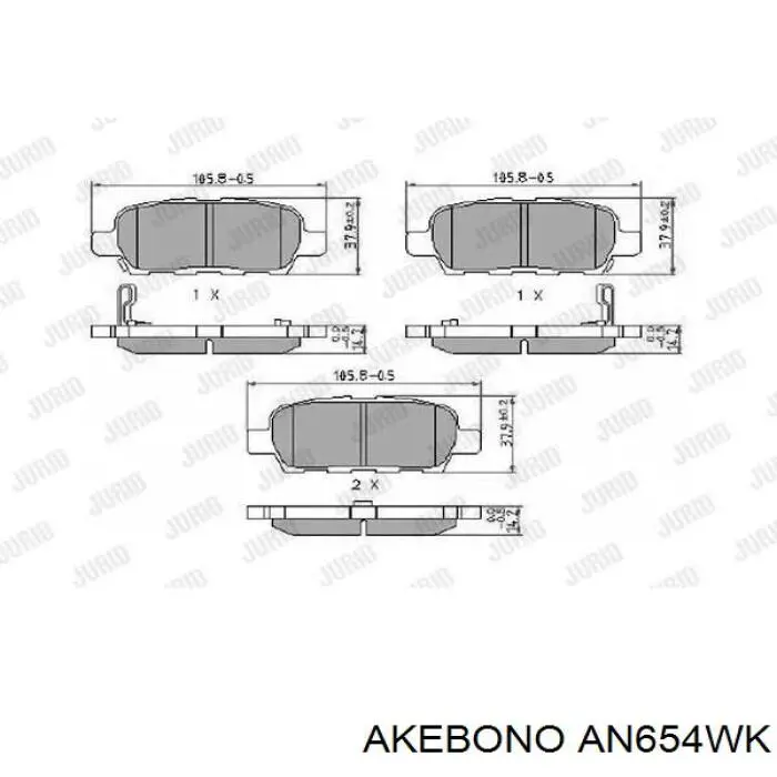 AN654WK Akebono Колодки гальмівні задні, дискові