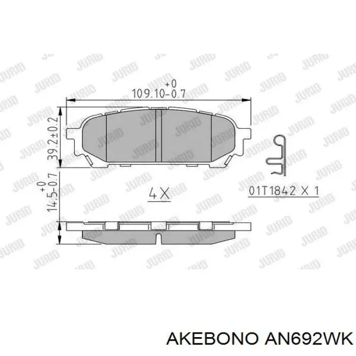 AN692WK Akebono Колодки гальмівні задні, дискові