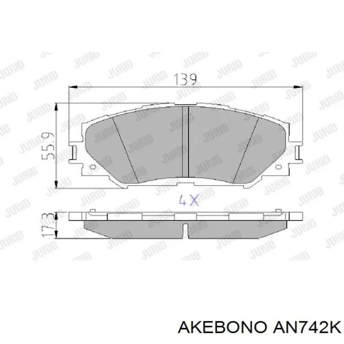 Гальмівні колодки Akebono AN742K ціна, від 22.00 USD