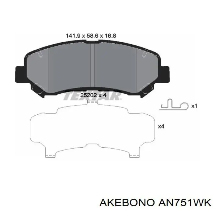 Купити AN751WK Akebono Колодки гальмівні передні, дискові