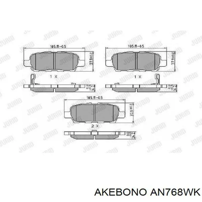 AN768WK Akebono Колодки гальмівні задні, дискові
