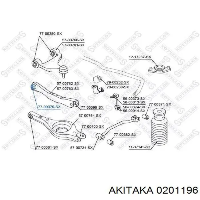 0201196 Akitaka Сайлентблок заднього поперечного важеля, внутрішній