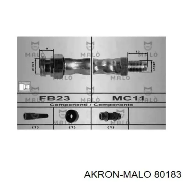 Шланг гальмівний передній Akron Malo 80183 ціна, від 5.52 USD