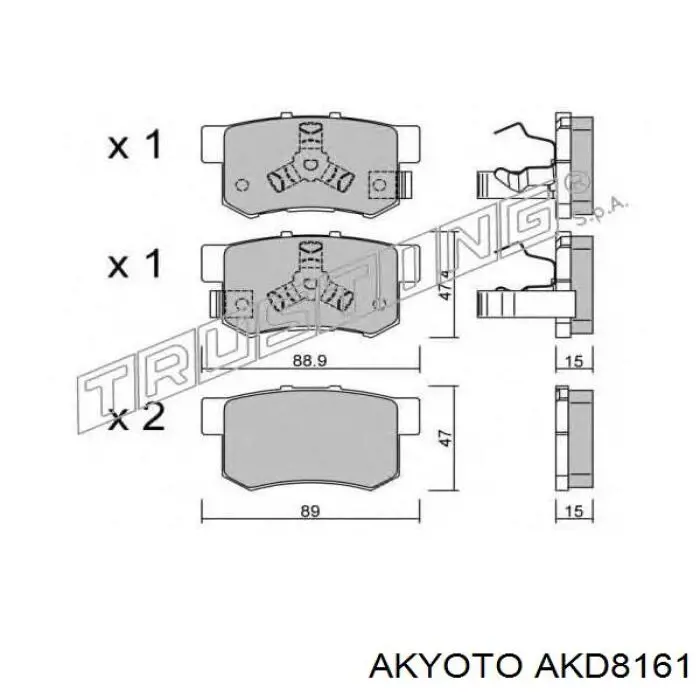 Задні гальмівні колодки Akyoto AKD8161 ціна, від 16.51 USD