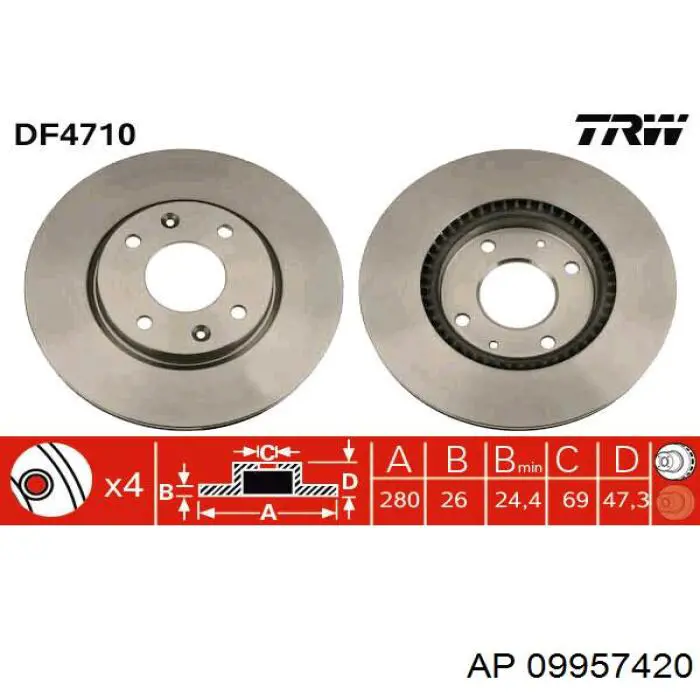Диск гальмівний передній 09957420 AP
