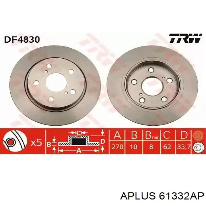 Диск гальмівний задній 61332AP Aplus