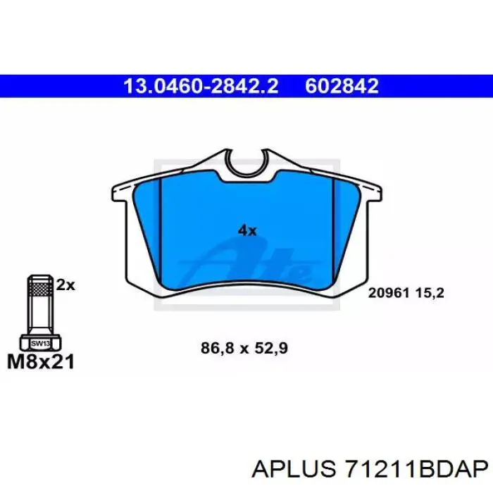 Задні гальмівні колодки 71211BDAP Aplus