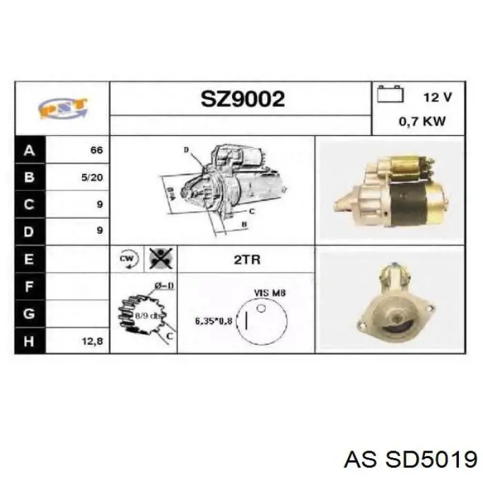 Бендикс стартера SD5019 AS/Auto Storm