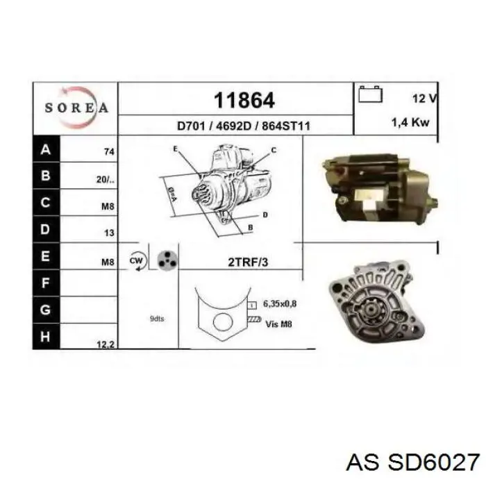Купити SD6027 AS/Auto Storm Бендикс стартера