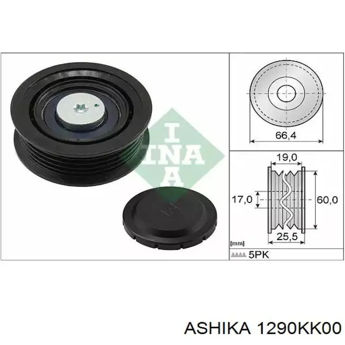 Купити 1290KK00 Ashika Ролик приводного ременя, паразитний