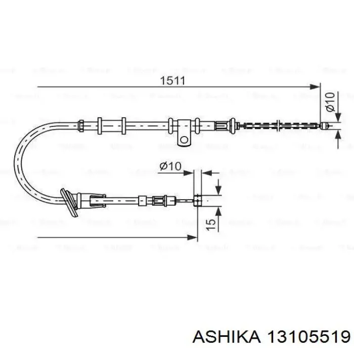 Трос ручного гальма задній, правий 13105519 Ashika