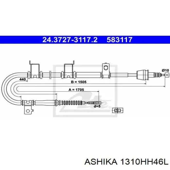 Трос ручного гальма задній, лівий 1310HH46L Ashika