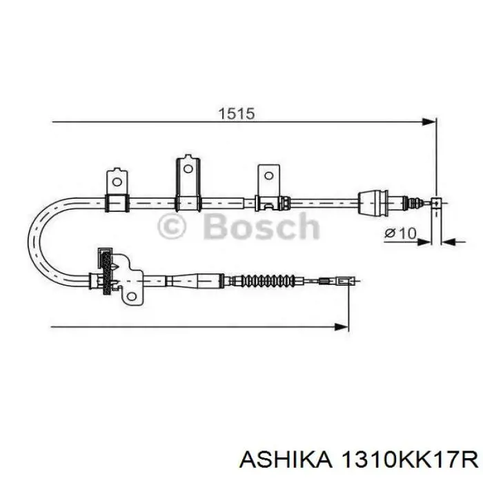 Трос стоянкового гальма задній правий Ashika 1310KK17R ціна, від 17.53 USD