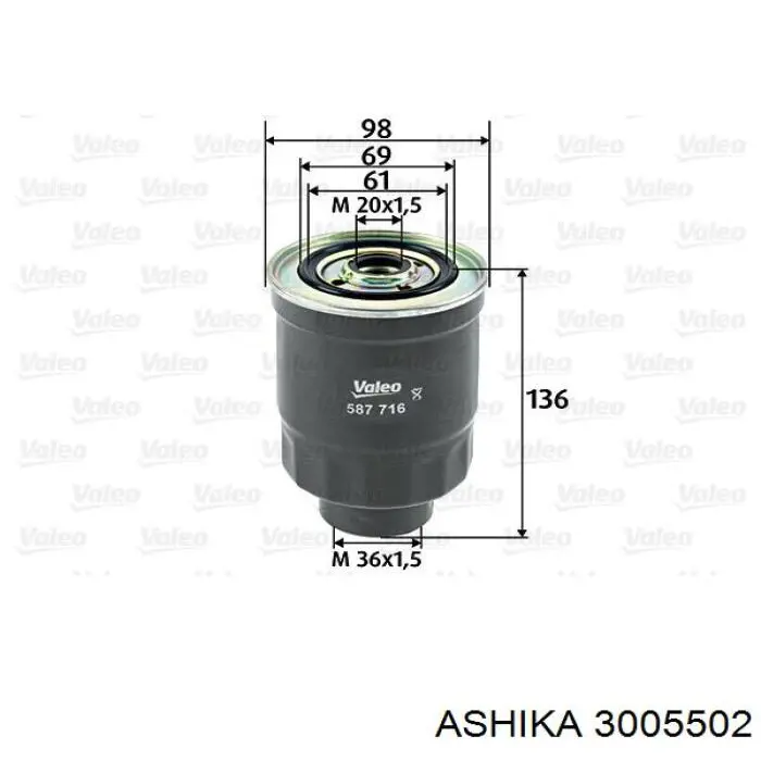 Фільтр тонкого очищення палива Ashika 3005502 ціна, від 7.46 USD