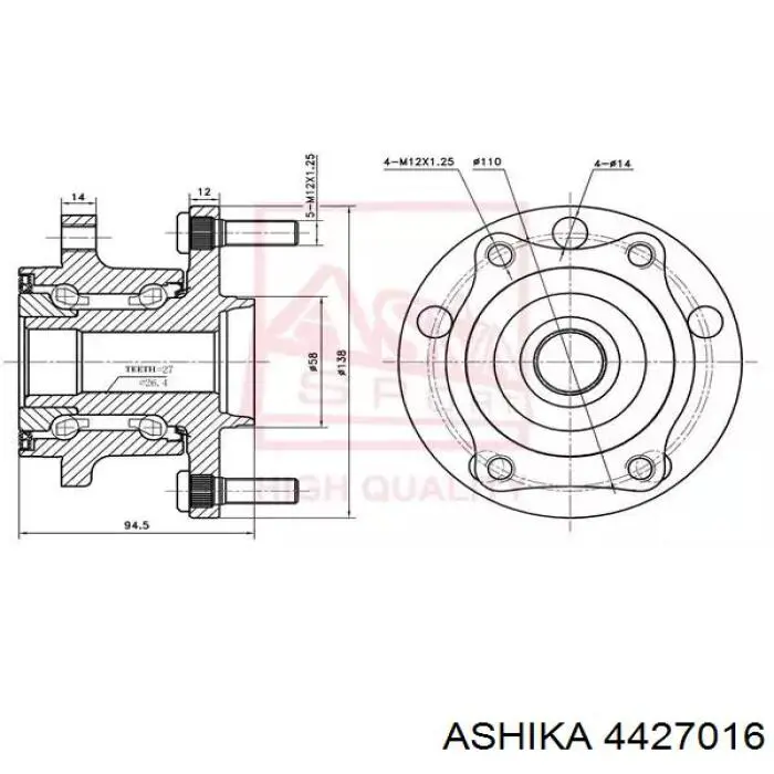 Купити 4427016 Ashika Підшипник ступиці колеса