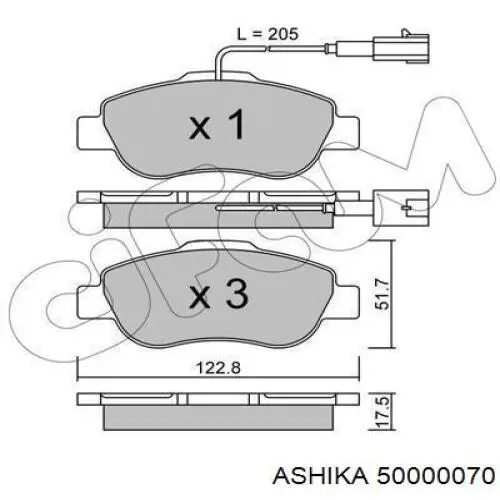 50000070 Ashika колодки гальмівні передні, дискові