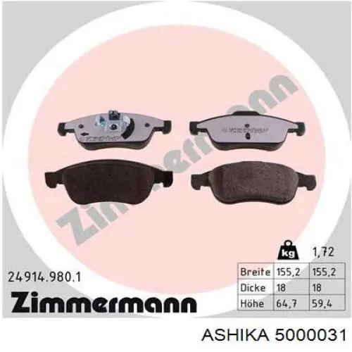 Гальмівні колодки Ashika 5000031 ціна, від 950.82 UAH