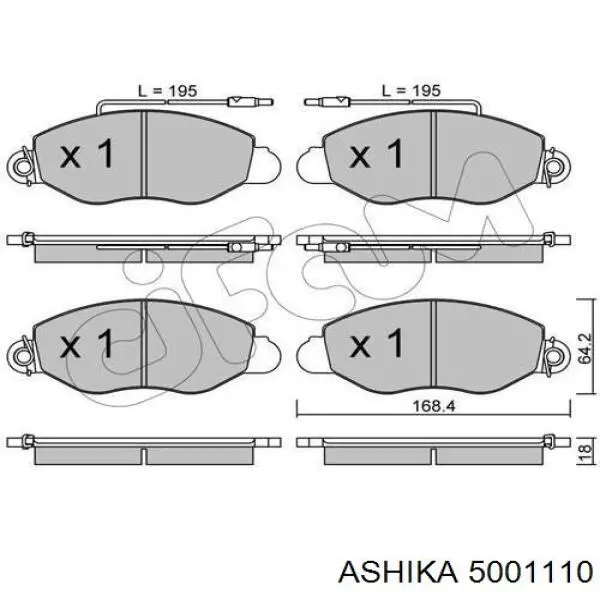 Колодки гальмівні передні, дискові 5001110 Ashika