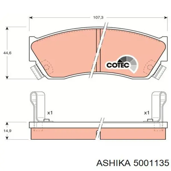 Колодки гальмівні передні, дискові 5001135 Ashika