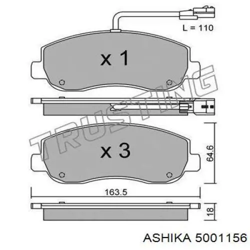 5001156 Ashika Передні гальмівні колодки