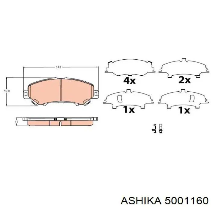 Колодки гальмівні передні, дискові 5001160 Ashika