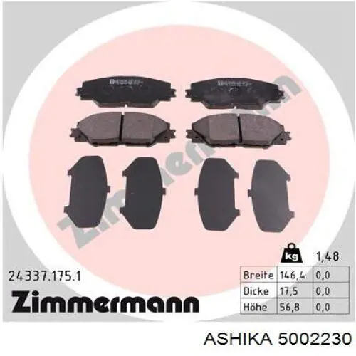 Гальмівні колодки Ashika 5002230 ціна, від 24.59 USD