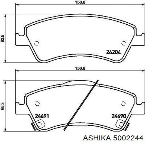5002244 Ashika колодки гальмівні передні, дискові