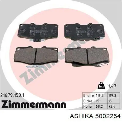 Гальмівні колодки Ashika 5002254 ціна, від 19.40 USD