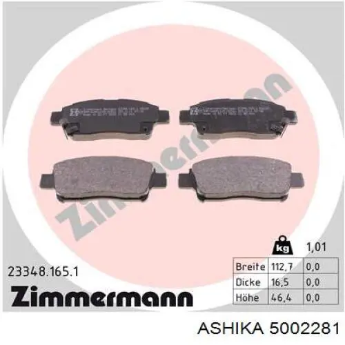 Передні тормозні колодки 5002281 Ashika
