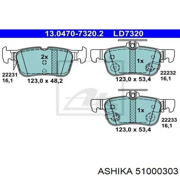 Задні гальмівні колодки Ashika 51000303 ціна, від 21.98 USD